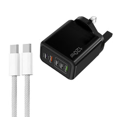 120W PD3.0 3 Type-C 2 USB Multi Port Quick Charger with Type-C to Type-C Cable, UK Plug, UK Plug + C to C Cable