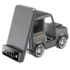 G63 Bluetooth Speaker Clock Atmosphere Light 6-in-1 Car Shape 15W Desktop Wireless Charger