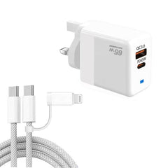 PD41 GaN PD 45W + USB Charger with USB-C to USB-C / 8 Pin Data Cable for iPhone, UK Plug, UK Plug