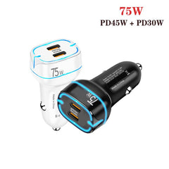 P65 PD45W + PD30W Dual Port Type-C Car Charger for iPhone / iPad Series, P65(Black), P65(White)