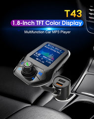 T43 Car Bluetooth Mp3 Multi-function Large Color Screen QC3.0 Bluetooth Car Charge Lossless Car Bluetooth Player, T43