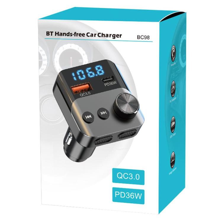 BC98 Car PD 36W Fast Charging QC3.0 Charger FM Transmitter Bluetooth 5.3 Hands-Free Call, BC98