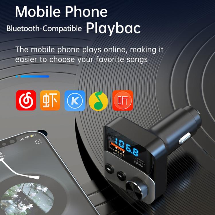 BC98 Car PD 36W Fast Charging QC3.0 Charger FM Transmitter Bluetooth 5.3 Hands-Free Call, BC98
