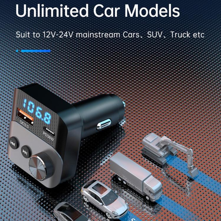 BC98 Car PD 36W Fast Charging QC3.0 Charger FM Transmitter Bluetooth 5.3 Hands-Free Call, BC98