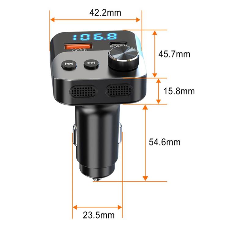 BC98 Car PD 36W Fast Charging QC3.0 Charger FM Transmitter Bluetooth 5.3 Hands-Free Call, BC98