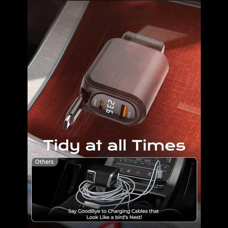A25 QC3.0 / PD36W Fast Car Phone Charger with Cable, A25 (White), A25 (Black), A25 (Grey)