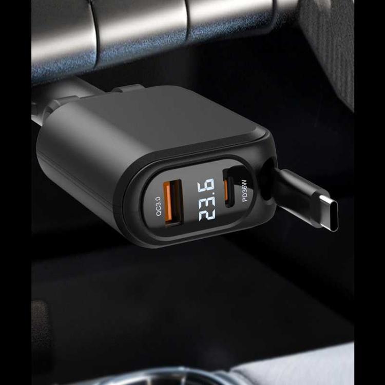 A25 QC3.0 / PD36W Fast Car Phone Charger with Cable, A25 (White), A25 (Black), A25 (Grey)