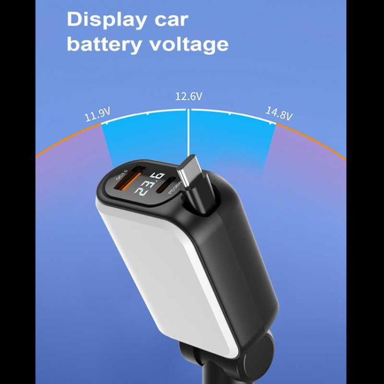 A25 QC3.0 / PD36W Fast Car Phone Charger with Cable, A25 (White), A25 (Black), A25 (Grey)