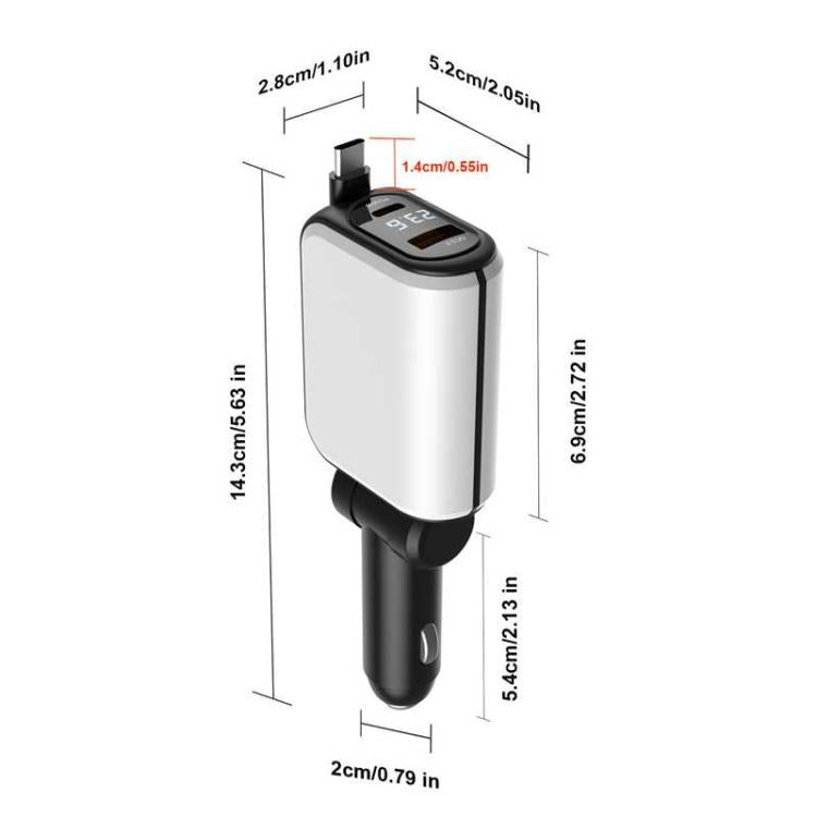 A25 QC3.0 / PD36W Fast Car Phone Charger with Cable, A25 (White), A25 (Black), A25 (Grey)