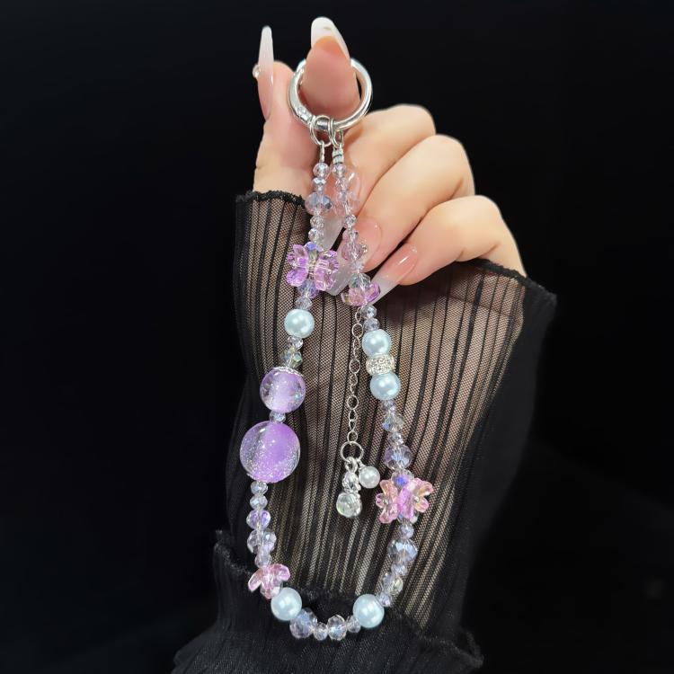 Gourd Tassel Crystal Phone Chain, White, Pink, Purple