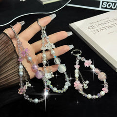 Gourd Tassel Crystal Phone Chain, White, Pink, Purple