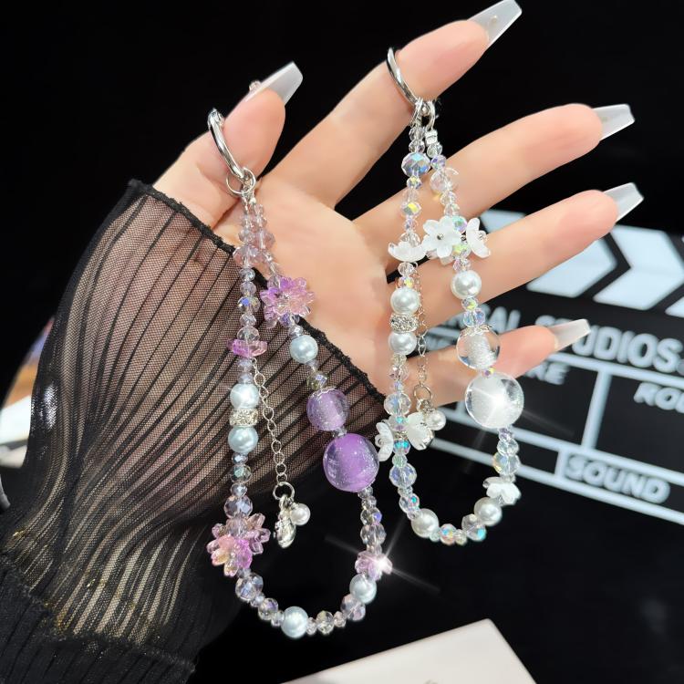 Gourd Tassel Crystal Phone Chain, White, Pink, Purple