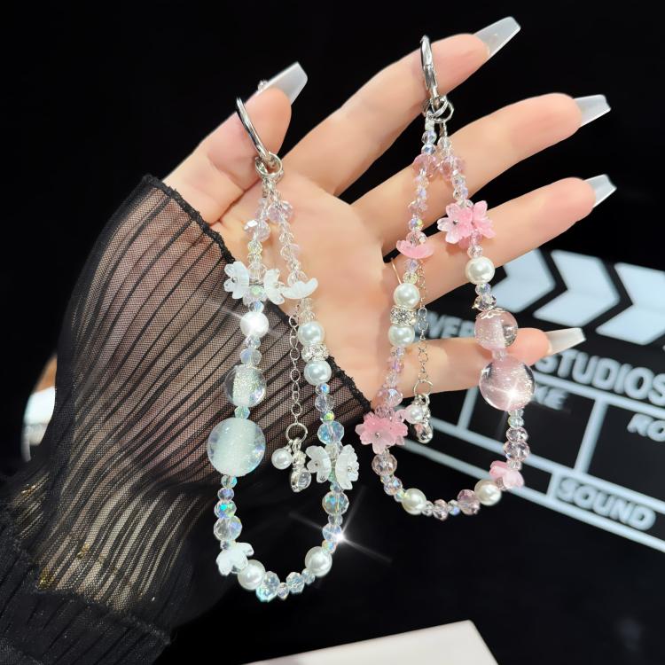 Gourd Tassel Crystal Phone Chain, White, Pink, Purple