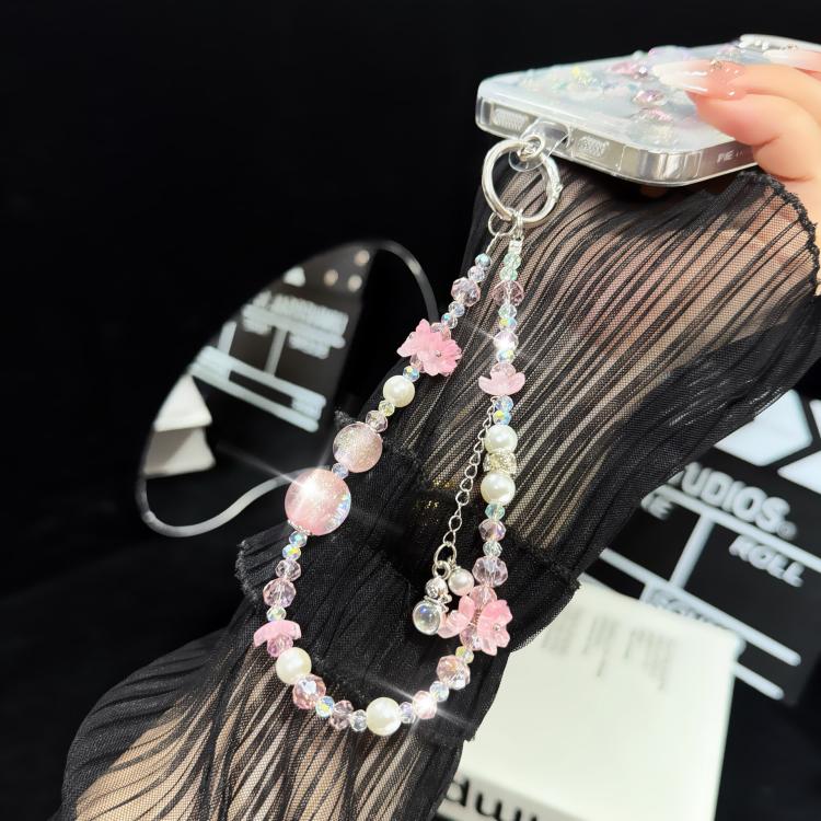 Gourd Tassel Crystal Phone Chain, White, Pink, Purple
