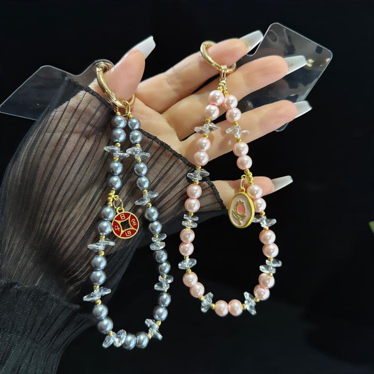 Dainty Alloy Tag Pearl Beaded Phone Chain