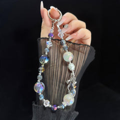 Chic Alloy Bow Accent Gold Foil Pearl Crystal Chain