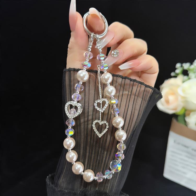 Heart Tassel Pearl Necklace, Pink, Green, Blue, Gray, White