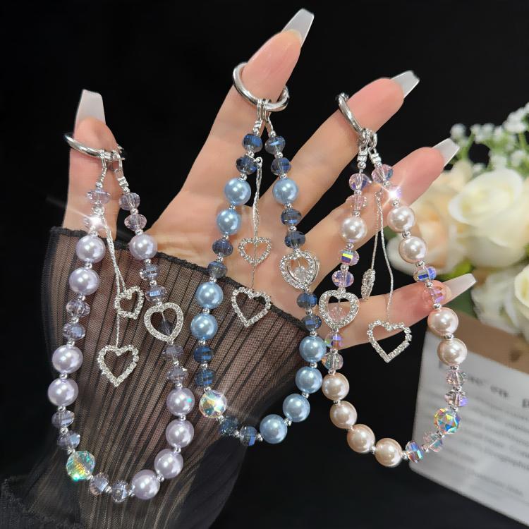 Heart Tassel Pearl Necklace, Pink, Green, Blue, Gray, White