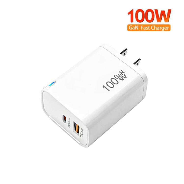 PD47 GaN PD45W Type-C + QC3.0 USB Charger with Type-C to Type-C / 8-Pin Data Cable, US Plug, US Plug