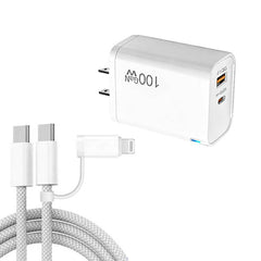 PD47 GaN PD45W Type-C + QC3.0 USB Charger with Type-C to Type-C / 8-Pin Data Cable, US Plug, US Plug