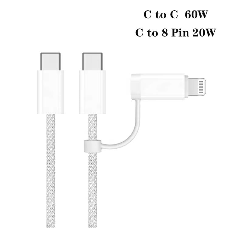PD47 GaN PD45W Type-C + QC3.0 USB Charger with Type-C to Type-C / 8-Pin Data Cable, US Plug, US Plug