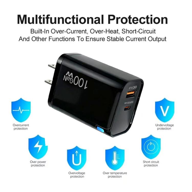 PD47 GaN PD45W Type-C + QC3.0 USB Charger with Type-C to Type-C / 8-Pin Data Cable, US Plug, US Plug