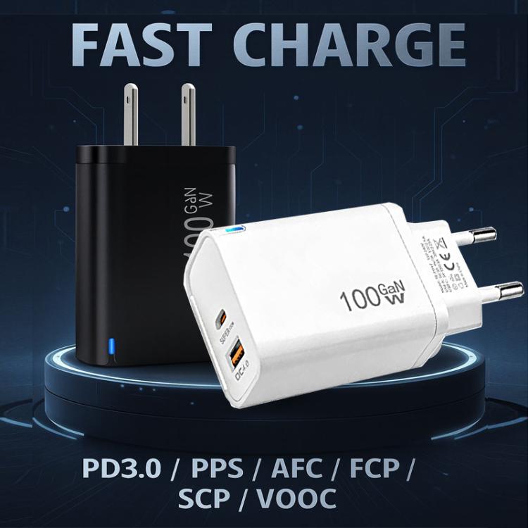 PD47 GaN PD45W Type-C + QC3.0 USB Charger with Type-C to Type-C / 8-Pin Data Cable, US Plug, US Plug