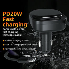 K8 PD 20W and QC 18W Fast Charger USB-A and USB-C Dual Port Car Charger with Retractable Type-C Cable, K8