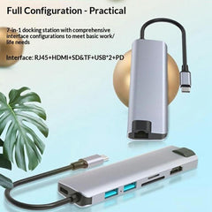 HC-75LC 4K HD PD100W Charging Gigabit Ethernet 7 in 1 USB-C Hub with USB 3.0 SD / TF Card Reader, HC-75LC