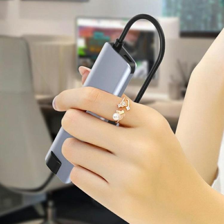 HC-75LC 4K HD PD100W Charging Gigabit Ethernet 7 in 1 USB-C Hub with USB 3.0 SD / TF Card Reader, HC-75LC