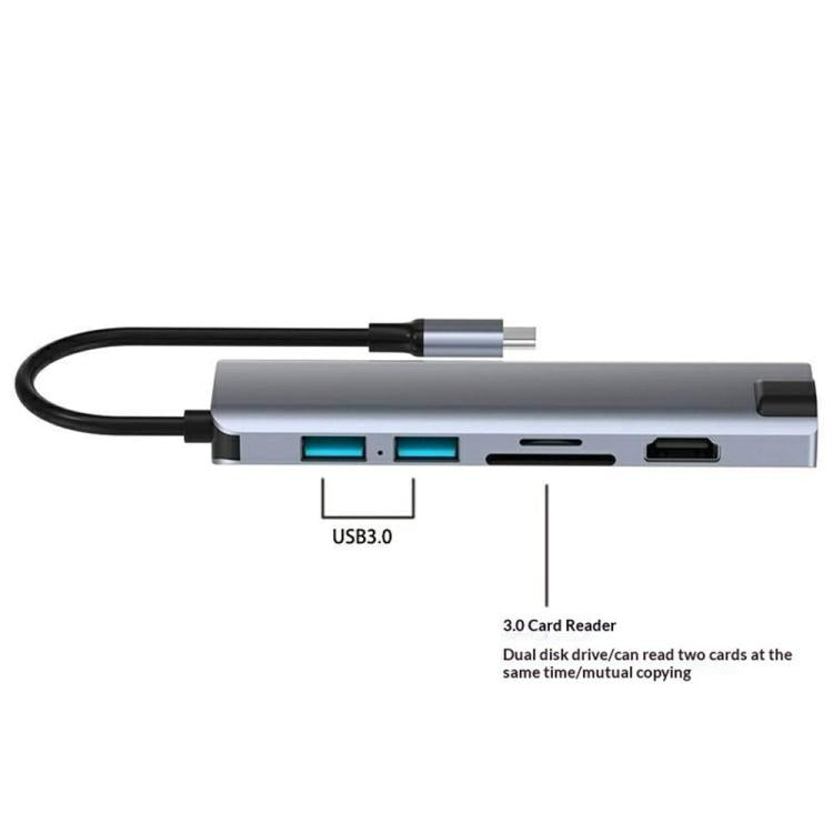 HC-75LC 4K HD PD100W Charging Gigabit Ethernet 7 in 1 USB-C Hub with USB 3.0 SD / TF Card Reader, HC-75LC