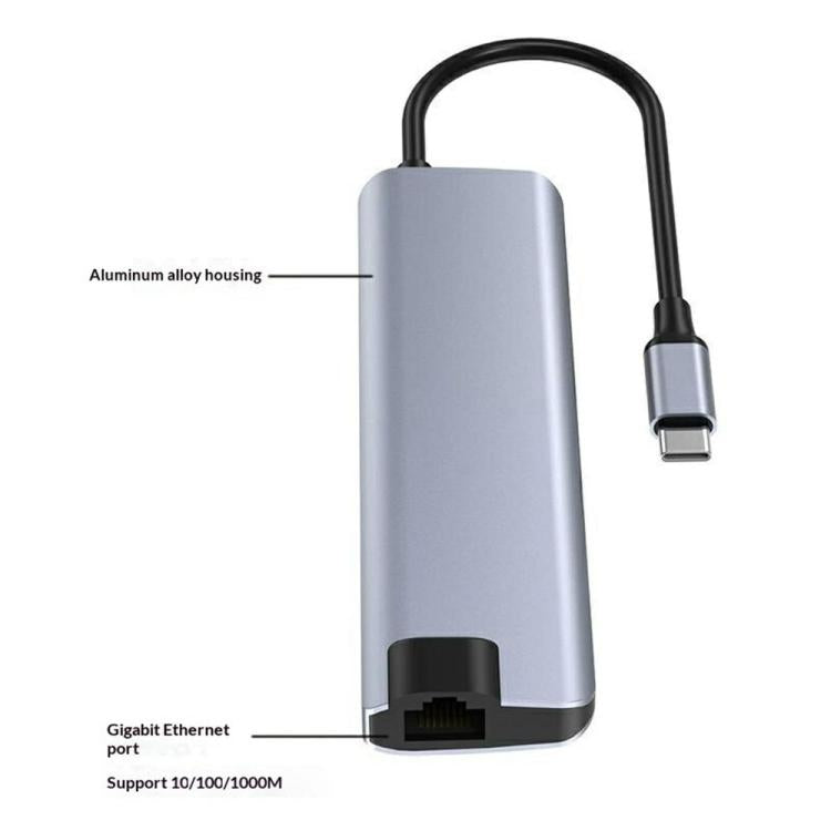 HC-75LC 4K HD PD100W Charging Gigabit Ethernet 7 in 1 USB-C Hub with USB 3.0 SD / TF Card Reader, HC-75LC