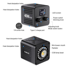 VLOGLITE P40RGB Photography 40W COB RGB Video Light 20 Effects Modes Studio Video Lamp, P40RGB