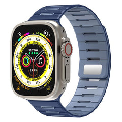 Horizontal Stripes Two Color Magnetic Silicone Watch Band, For Apple Watch 46mm / 49mm / 45mm / 44mm