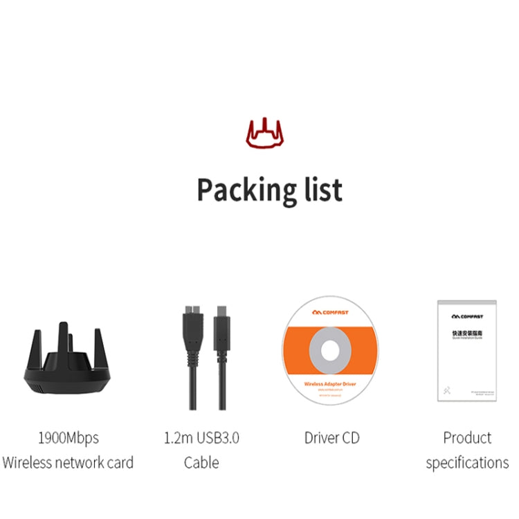 Comfast CF-958AC High Power PA Wifi Adapter 1900Mbps Gigabit E-Sports Network Card 2.4Ghz+5.8Ghz USB 3.0 PC Lan Dongle Receiver