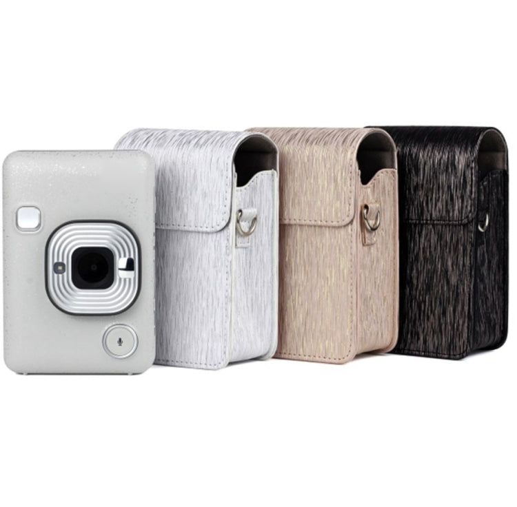 Richwell Brushed Camera Case PU Leather Case for Fujifilm Instax Mini Liplay Instant Camera, Black, White, Gold