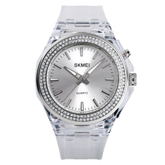 SkMEI 1553 Women LED Color Light Transparent Waterproof Watch Inlaid With Water Drill