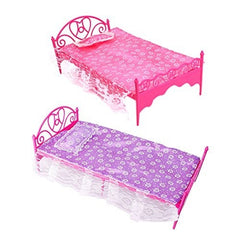 Mini Beautiful Plastic Bed Bedroom Furniture for Dolls Dollhouse Random Color Delivery, Plastic Bed