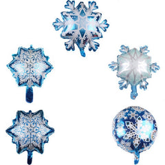 5 PCS Snowflake Shaped Holiday Decoration Aluminum Film Balloon, 32×36cm Mini Snowflake, 29×40cm Mini Snowflake, 45×45cm Snowflake, 50×58cm Snowflake, 73×73cm Large Snowflake
