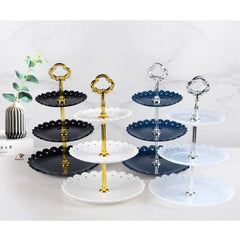 Party Birthday Three-layer Fruit Plate Cake Stand Dessert Storage Rack, Dessert Storage Rack, Black, Clear, Blue