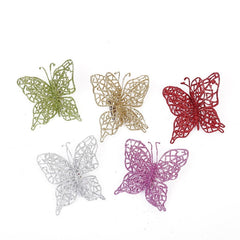 5 PCS Christmas Tree Decoration Artificial Flower Butterfly Christmas Pendant, Gold, Silver, Aermy Green, Pink, Red