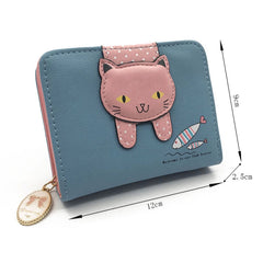 Women Cute Cat Wallet Small Zipper Girl Wallet Coin Purse