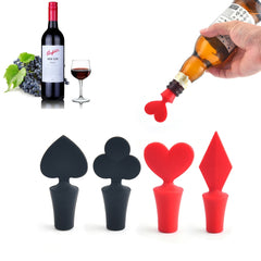 Silicone Wine Stopper Poker Series Wine Stopper, 12 PCS Poker Shape, 12 PCS Peach Heart Shape, 12 PCS Black Plum Shape, 12 PCS Red Square Shape