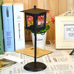 Glass Retro Wrought Iron Street Lamp Candle Holder Home Wedding Decoration, Black, White