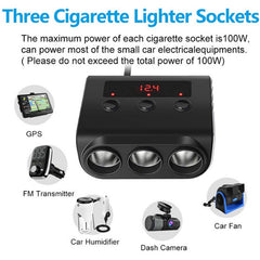 TR12 100W Car Cigarette Lighter One Drag Three With Switch Voltage Display 4USB Car Cigarette Lighteri, TR12 (Black), TR12
