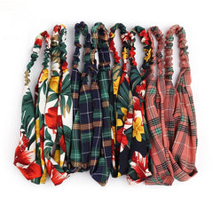5 PCS Retro Floral Printed Ladies Classic Cross Hair Bands
