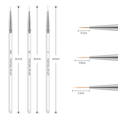 3 PCS Nail Art Brush Crystal Acrylic Thin Liner Drawing Pen Painting Stripes Flower Manicure Tools