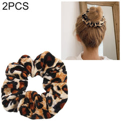 2 PCS Velvet Leopard Hair Ring Gold Velvet Headband Flannel Hair Band Hairball Hair Pocket Flower, Leopard Print, Black and White dots, Piebald, Black and White Geometry, Fine Leopard Print