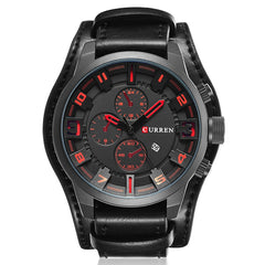 Curren M8225 Army Military Leather Band Men Quartz Watch, Black Red, Black Yellow, Black Grey, Black White, Black Brown