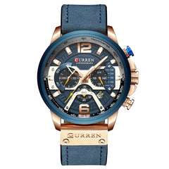 CURREN M8329 Casual Sport Leather Watch for Men, Rose blue, Rose black, Gold black, Black Khaki, White black
